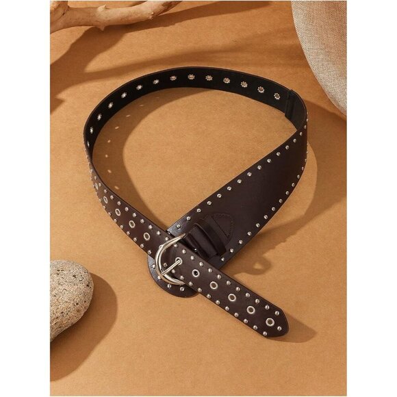 Women\'s Studded Belts Y2k Punk PU Leather Vintage Western Cowgirl Belts Coffee main image 5